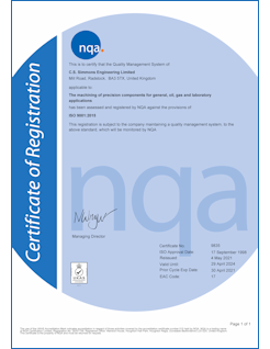 C.S. Simmons Engineering is a BS EN ISO 9001:2015 Quality Management Certified Firm, Certificate No. 9835.