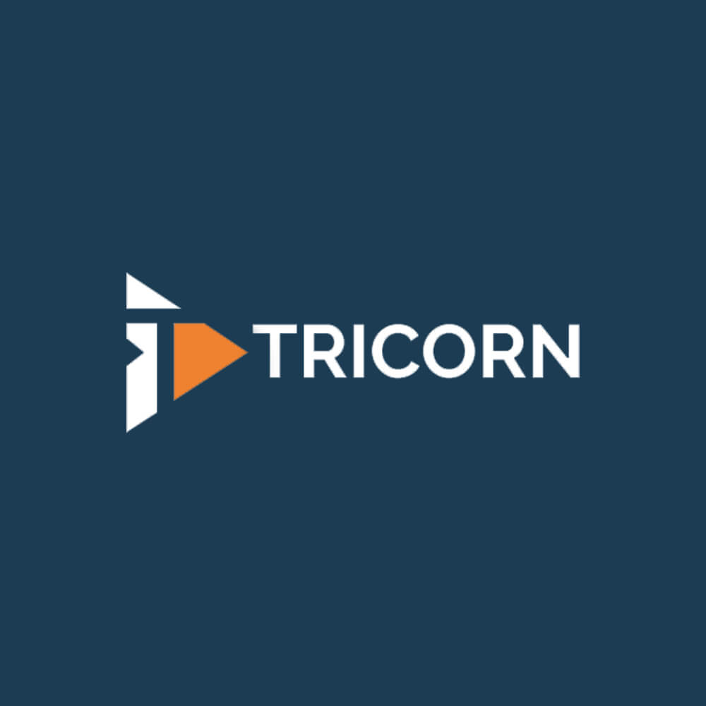Tricorn Systems logo on a dark blue background